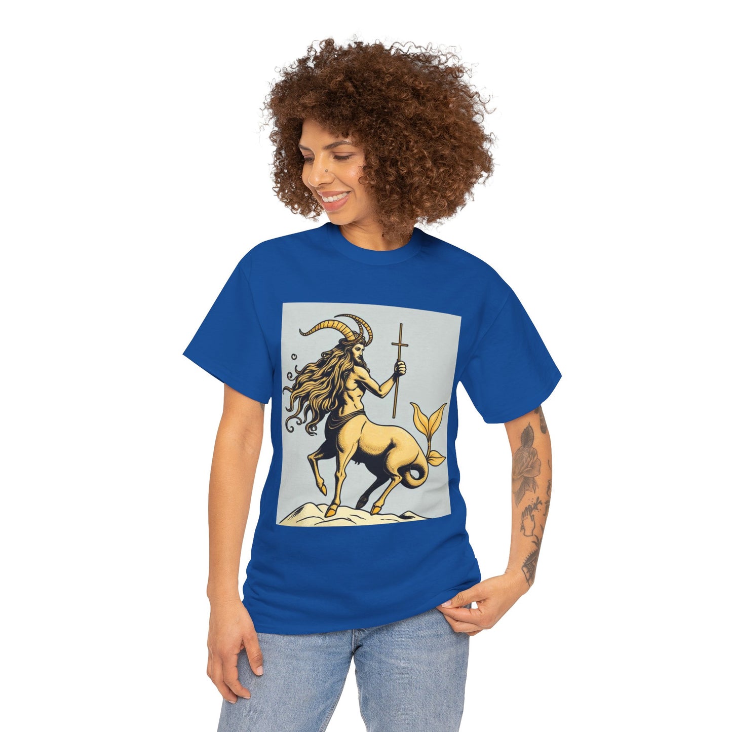 Unisex Heavy Cotton T-Shirt, Capricorn God v2, Zodiac Design
