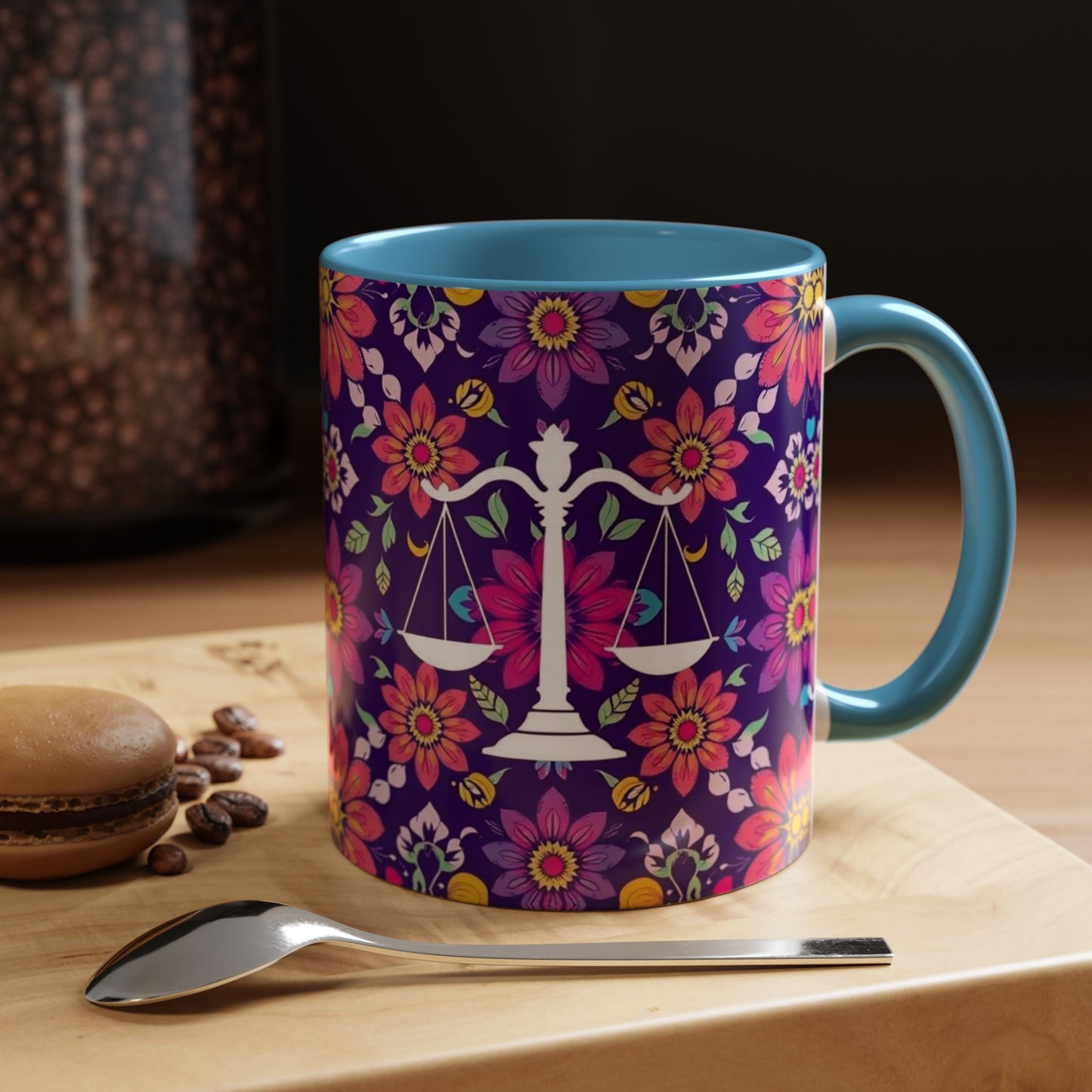 Accent Coffee Mug, Libra, Zodiac v3, Flower Pattern, (11, 15oz)