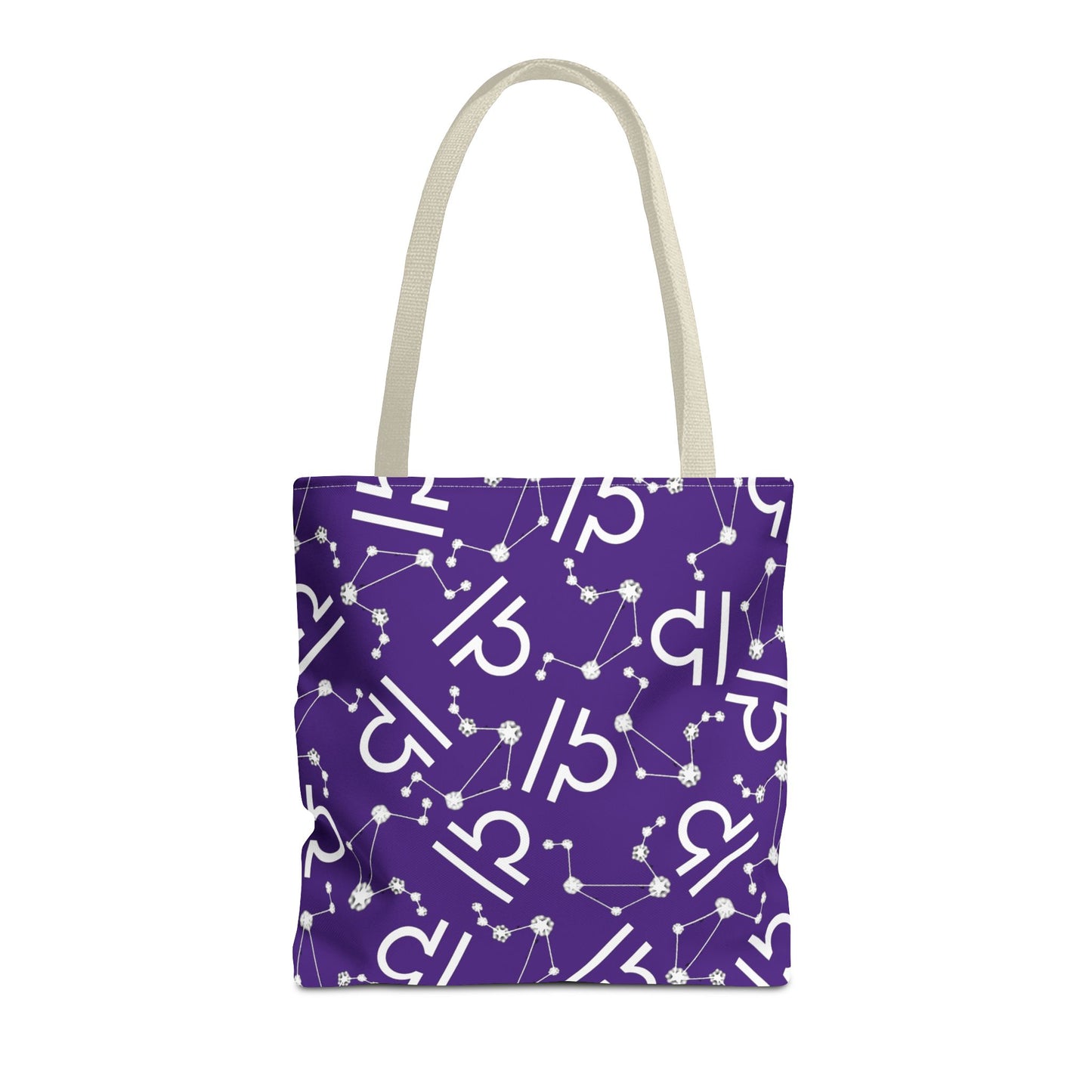 Tote Bag, Libra Zodiac Sign, AOP, (Purple, White)