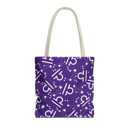 Tote Bag, Libra Zodiac Sign, AOP, (Purple, White)