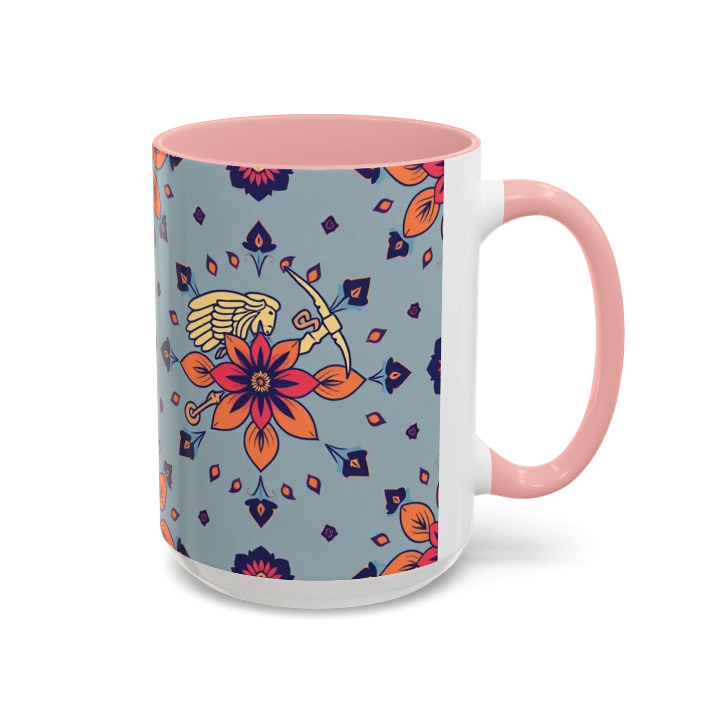 Accent Coffee Mug, Sagittarius, Zodiac v3. Flower Pattern, (11, 15oz)