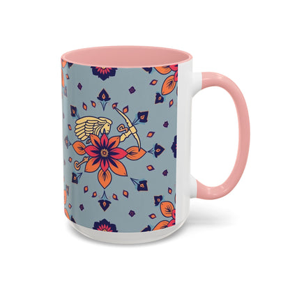 Accent Coffee Mug, Sagittarius, Zodiac v3. Flower Pattern, (11, 15oz)