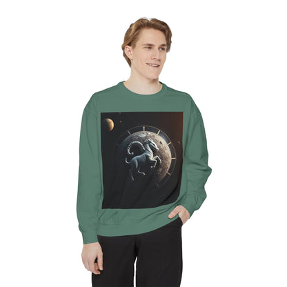 Garment-Dyed Sweatshirt, Unisex, Space Animal Design, Aries