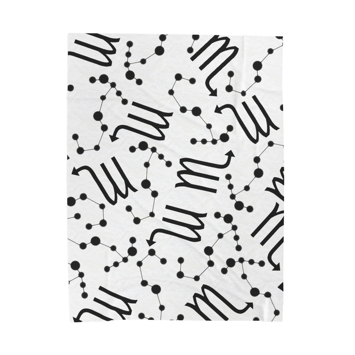Velveteen Plush Blanket, Scorpio Zodiac Sign, Constellation & Symbol, White, 100% polyester