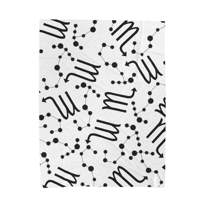 Velveteen Plush Blanket, Scorpio Zodiac Sign, Constellation & Symbol, White, 100% polyester