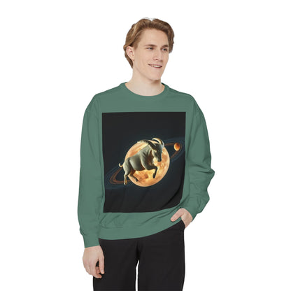 Garment-Dyed Sweatshirt, Unisex, Space Animal Design v1, Taurus