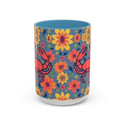 Accent Coffee Mug, Cancer, Zodiac v1, Flower Pattern, (11, 15oz)