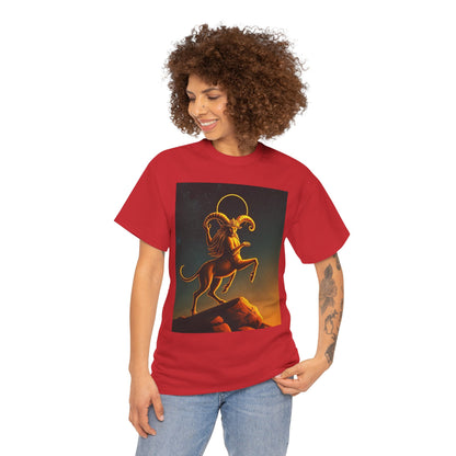 Unisex Heavy Cotton T-Shirt, Mountain Top 1v, Aries Zodiac Design