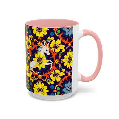Accent Coffee Mug, Aquarius, Zodiac v1, Flower Pattern, (11, 15oz)