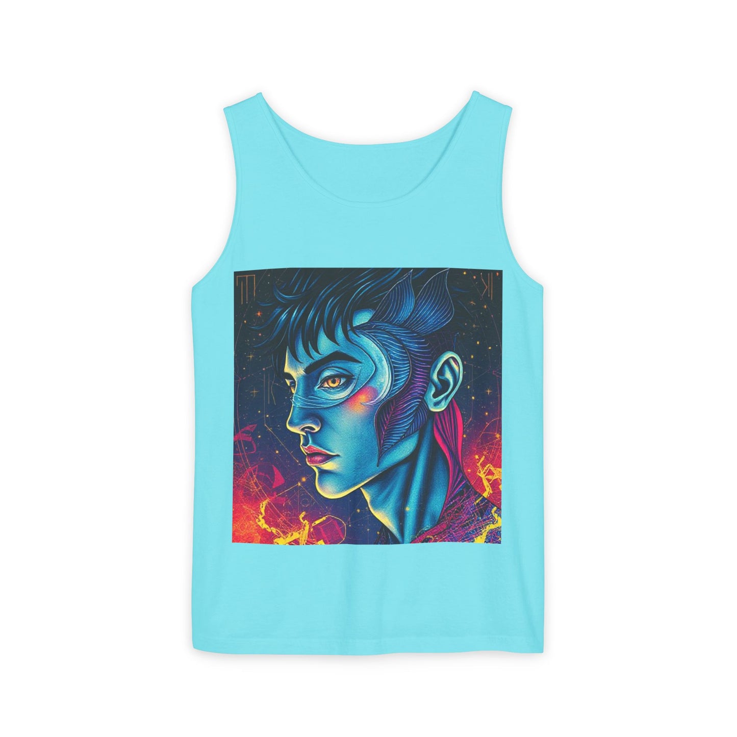 Unisex Garment-Dyed, Tank Top, Pisces Design, Pop Art v1, 100% US cotton