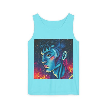 Unisex Garment-Dyed, Tank Top, Pisces Design, Pop Art v1, 100% US cotton