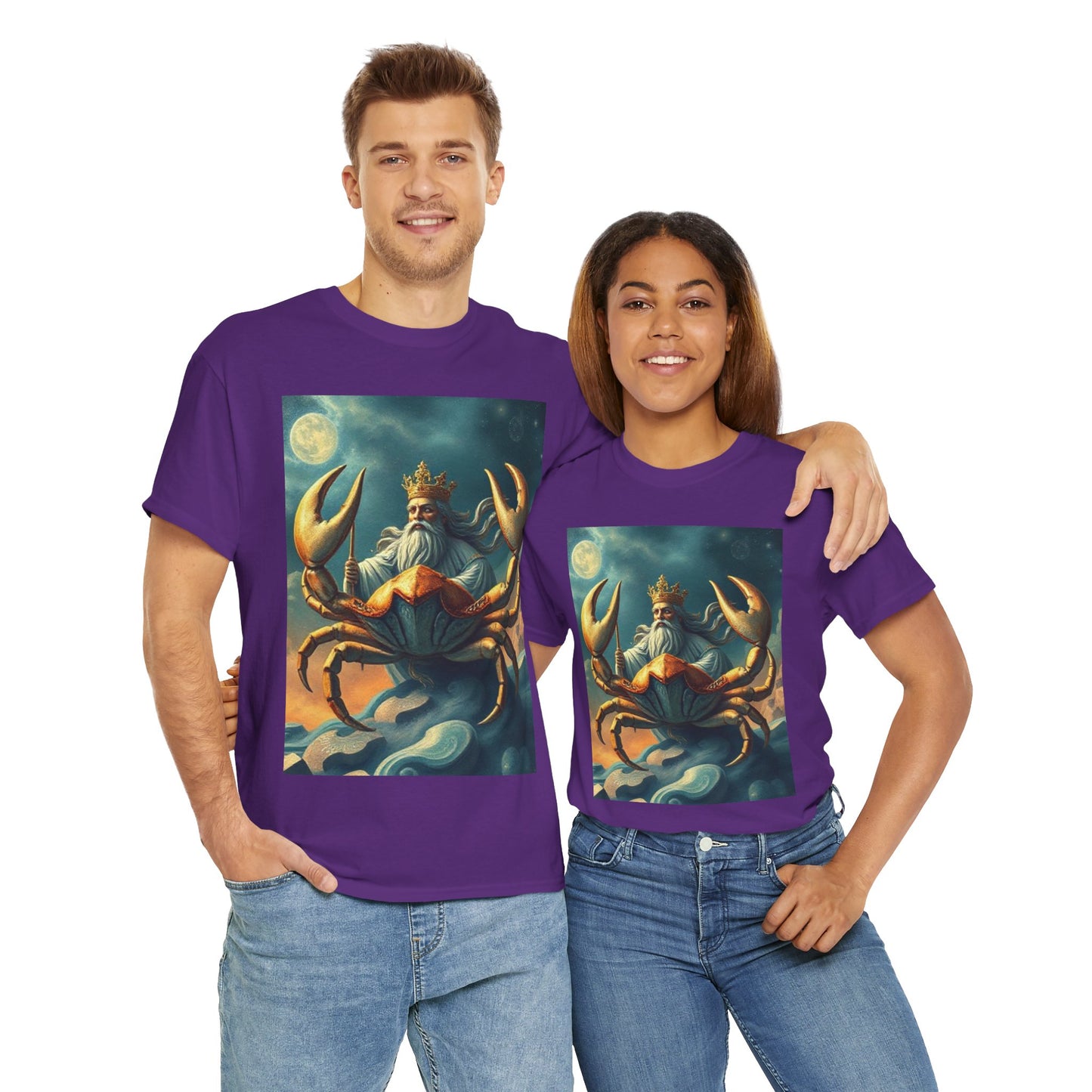 Unisex Heavy Cotton T-Shirt, Crustacean King, Cancer Zodiac Design