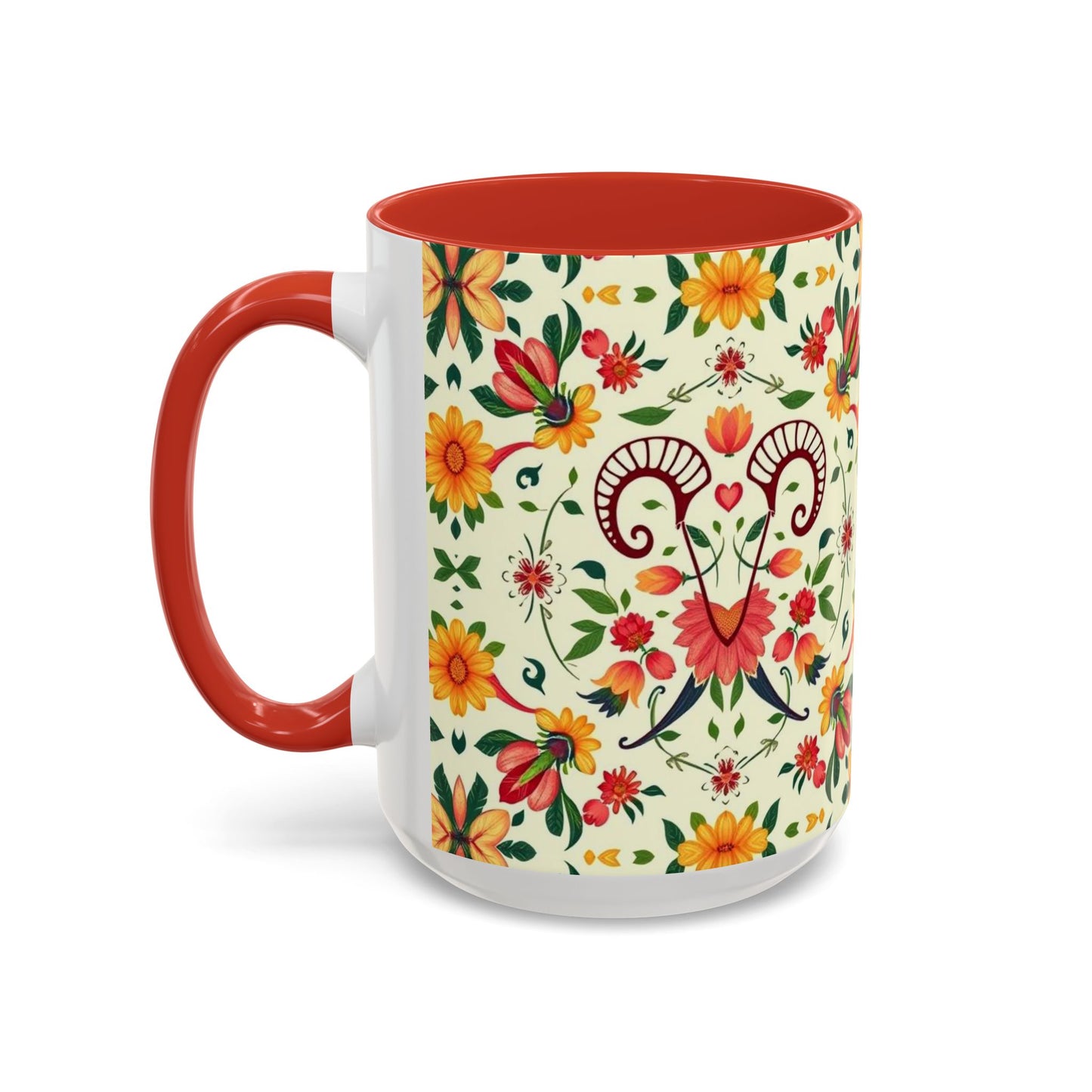 Accent Coffee Mug, Aries, Zodiac, Flower Pattern, (11, 15oz)
