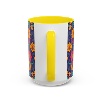 Accent Coffee Mug, Taurus, Zodiac. Flower Pattern, (11, 15oz)