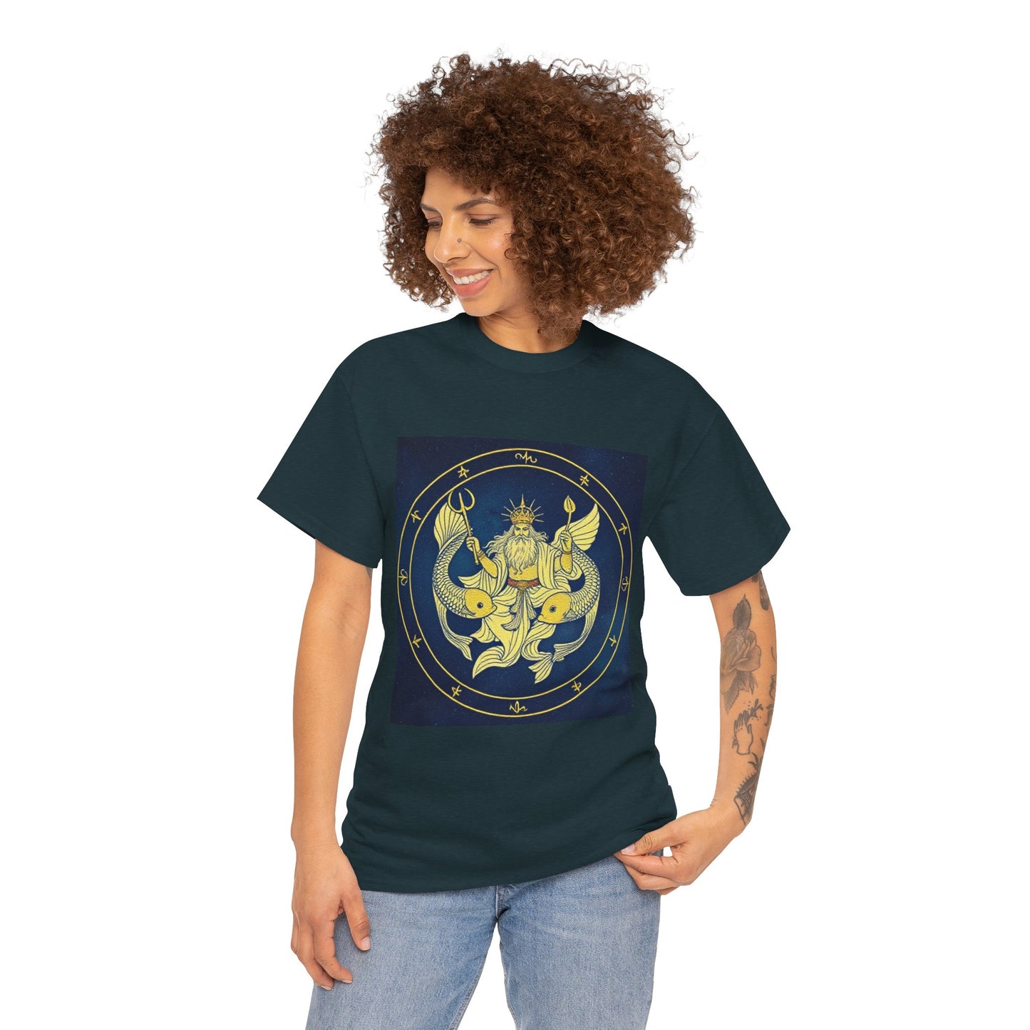 Unisex Heavy Cotton T-Shirt, King of Pisces, Zodiac Design