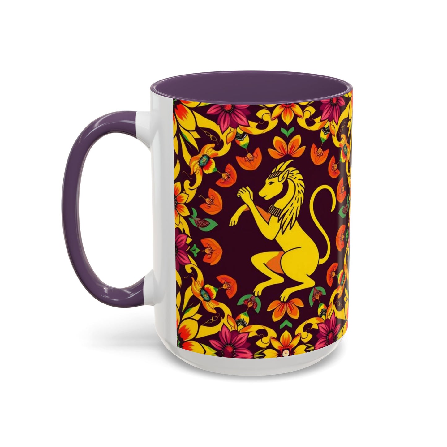 Accent Coffee Mug, Virgo, Zodiac v1. Flower Pattern, (11, 15oz)