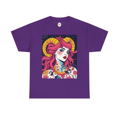 Unisex Heavy Cotton T-Shirt, Aries, Zodiac v2, Sexy Art