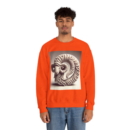 Unisex Heavy Blend™ Crewneck Sweatshirt, Round Statue, Aries Zodiac Design