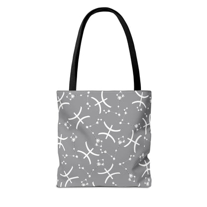 Tote Bag, Pisces Zodiac Sign, AOP, (Grey, White)