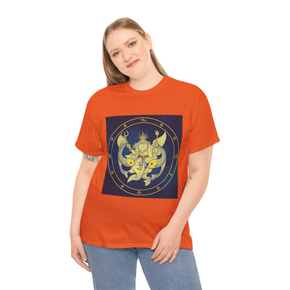 Unisex Heavy Cotton T-Shirt, King of Pisces, Zodiac Design