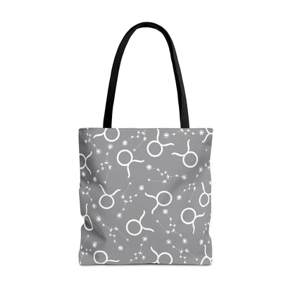 Tote Bag, Taurus Zodiac Sign, AOP, (Grey, White)