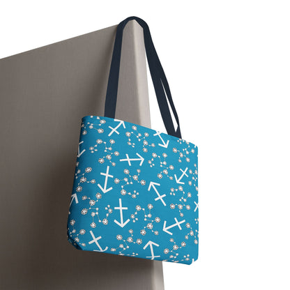 Tote Bag, Sagittarius Zodiac Sign, AOP, (Turquoise, White Print)