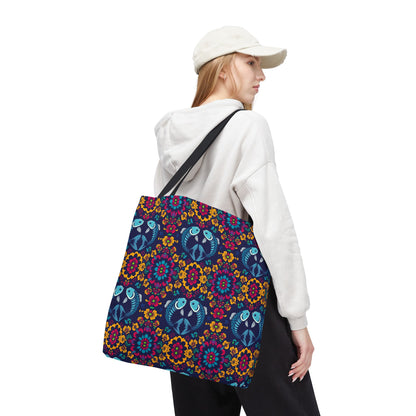 Tote Bag, (AOP), Pisces, Zodiac v3, Flower Pattern