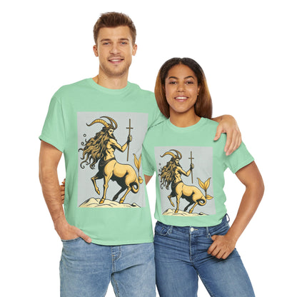 Unisex Heavy Cotton T-Shirt, Capricorn God v2, Zodiac Design