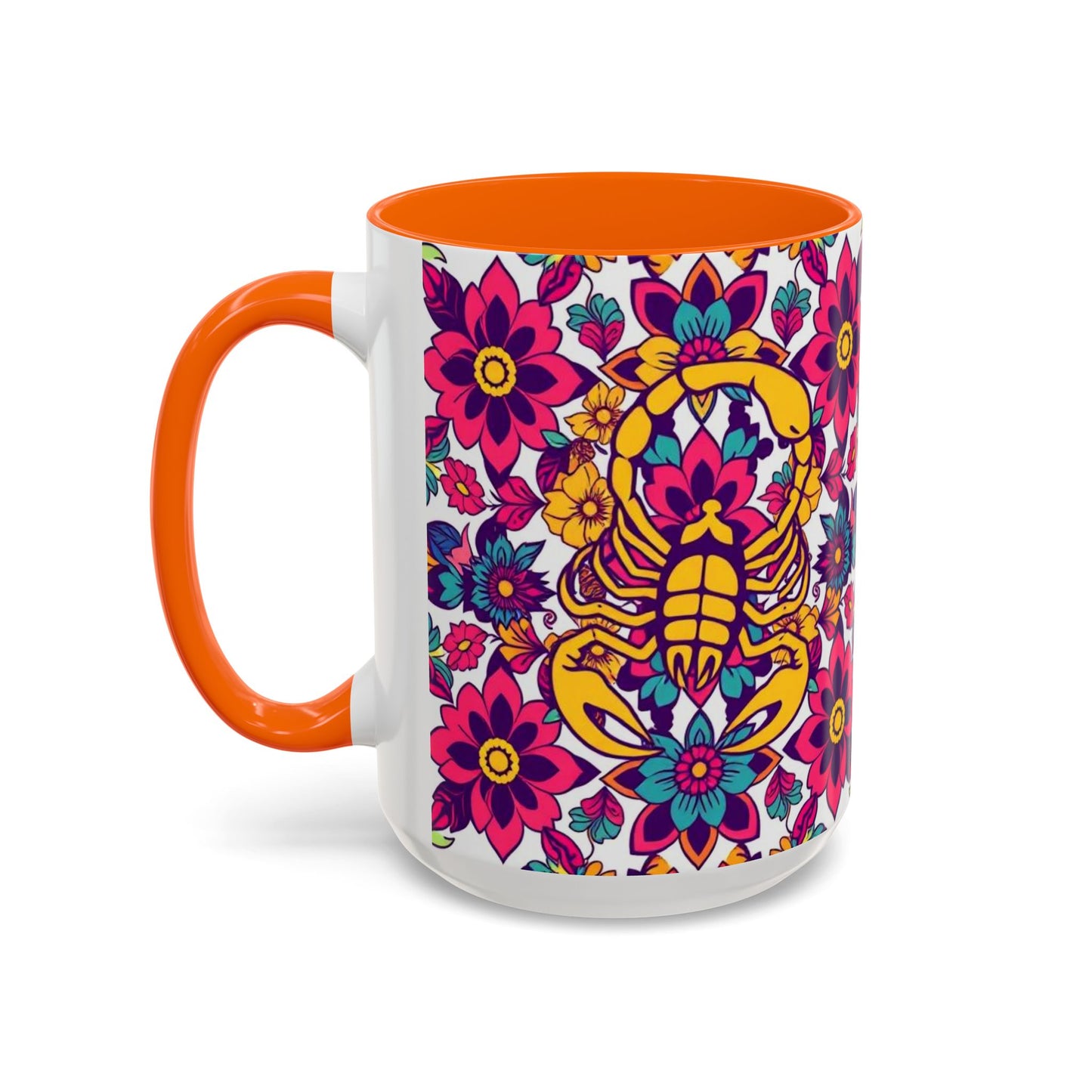Accent Coffee Mug, Scorpio, Zodiac v2. Flower Pattern, (11, 15oz)
