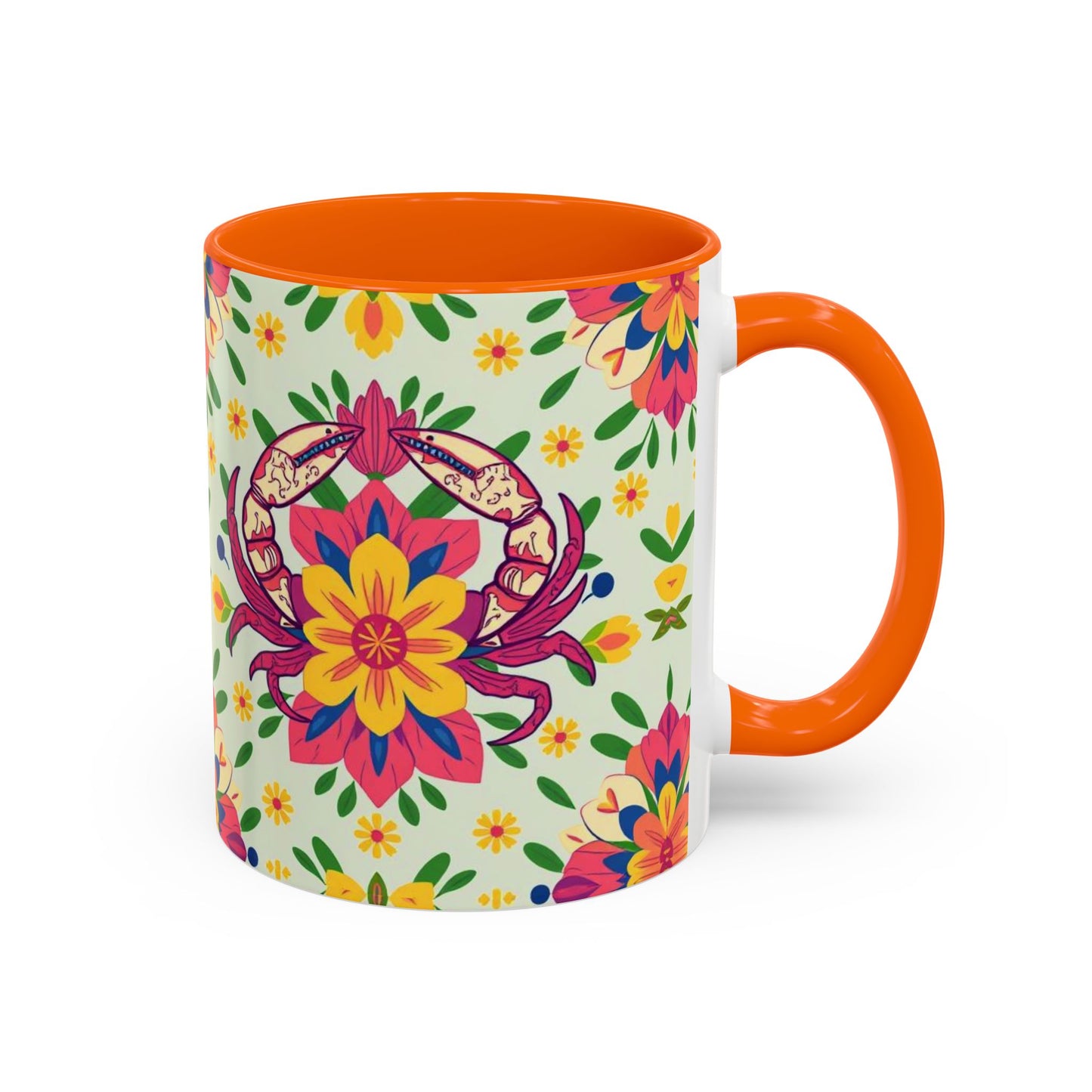 Accent Coffee Mug, Cancer, Zodiac v3, Flower Pattern, (11, 15oz)