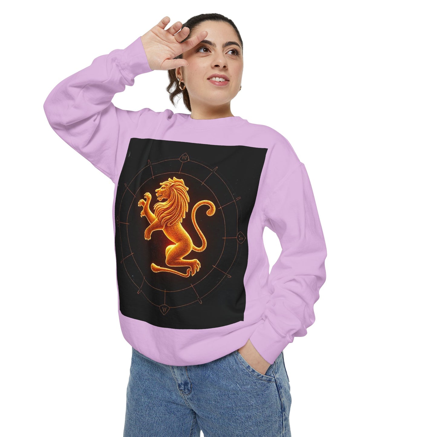 Garment-Dyed Sweatshirt, Unisex, Space Animal Design v1, Leo