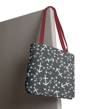 Tote Bag, Sagittarius Zodiac Sign, AOP, (Grey, White Print)