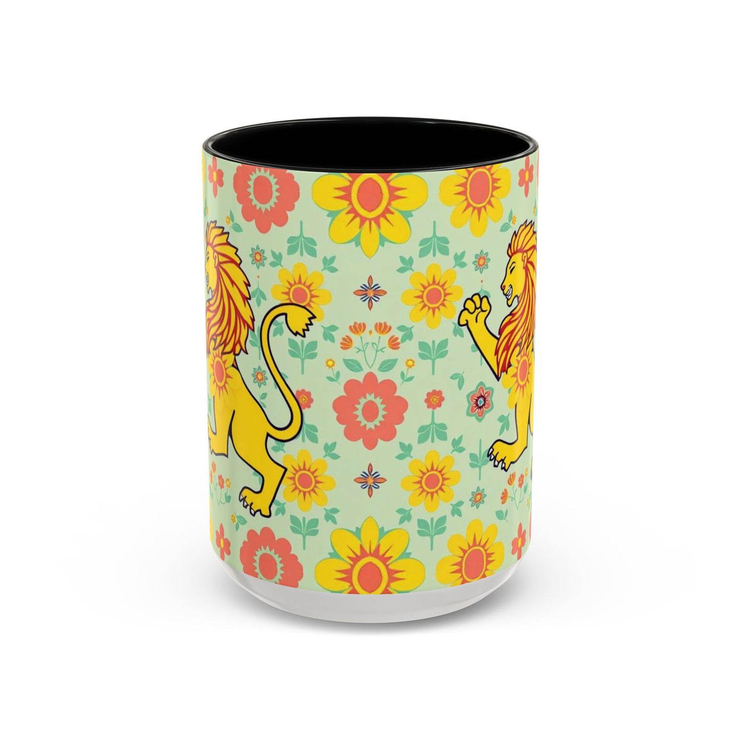 Accent Coffee Mug, Leo, Zodiac v2, Flower Pattern, (11, 15oz)