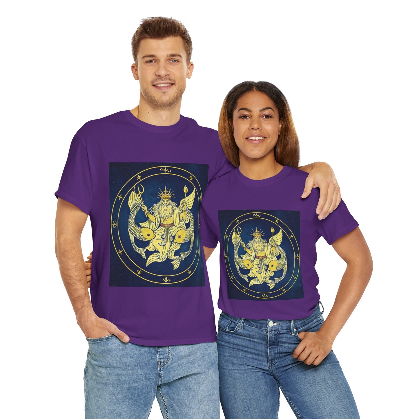 Unisex Heavy Cotton T-Shirt, King of Pisces, Zodiac Design