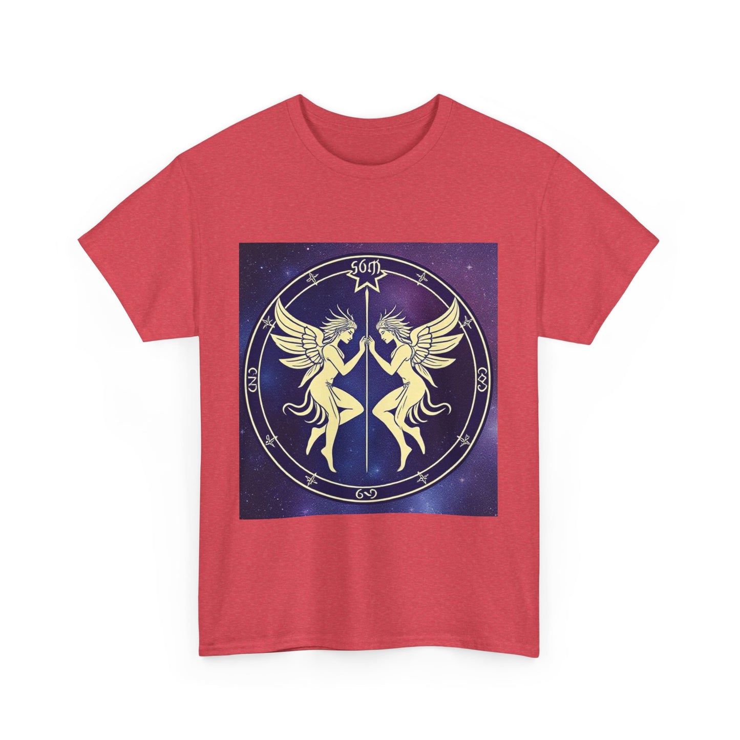 Unisex Heavy Cotton T-Shirt, Space Angel Twins, Gemini Zodiac Design