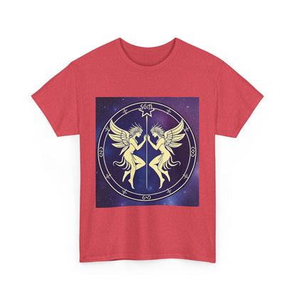 Unisex Heavy Cotton T-Shirt, Space Angel Twins, Gemini Zodiac Design