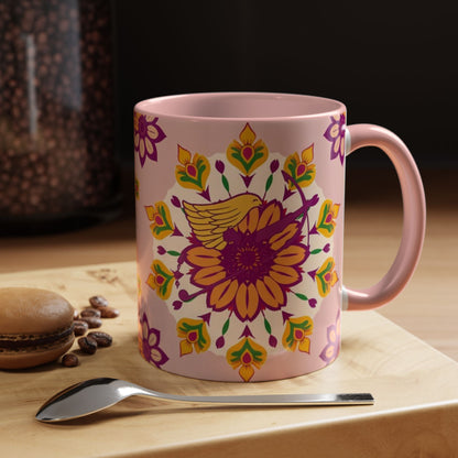 Accent Coffee Mug, Sagittarius, Zodiac v4. Flower Pattern, (11, 15oz)