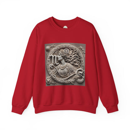 Unisex Heavy Blend™ Crewneck Sweatshirt, Stone Carving, Virgo Zodiac Design