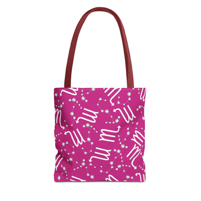Tote Bag, Scorpio Zodiac Sign, AOP, (Pink, White)