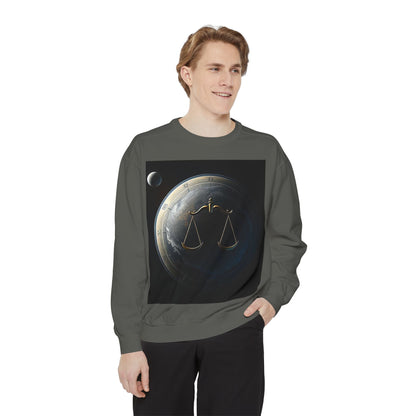 Garment-Dyed Sweatshirt, Unisex, Space Animal Design, Libra