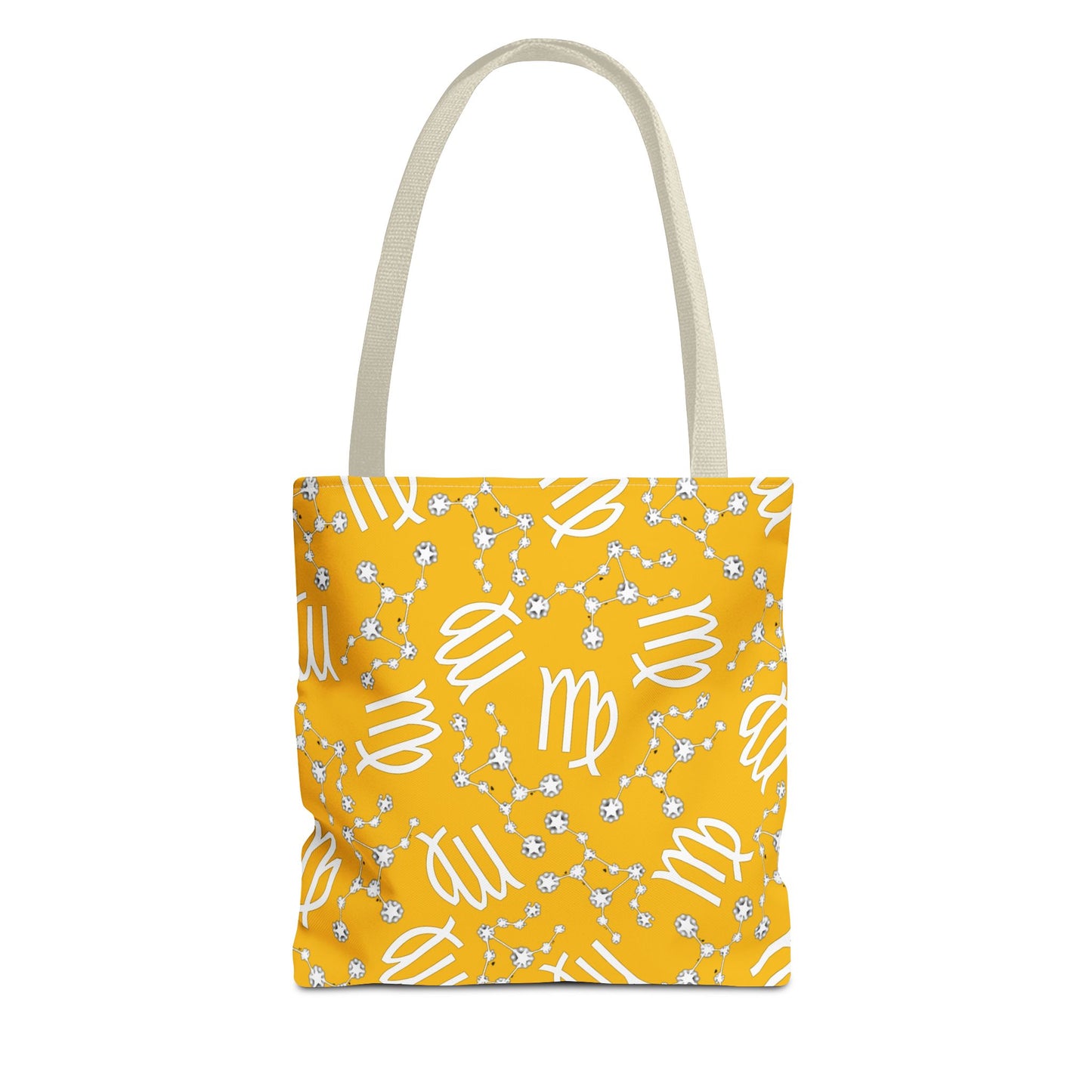 Tote Bag, Virgo Zodiac Sign, AOP, (Yellow White)