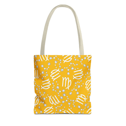 Tote Bag, Virgo Zodiac Sign, AOP, (Yellow White)