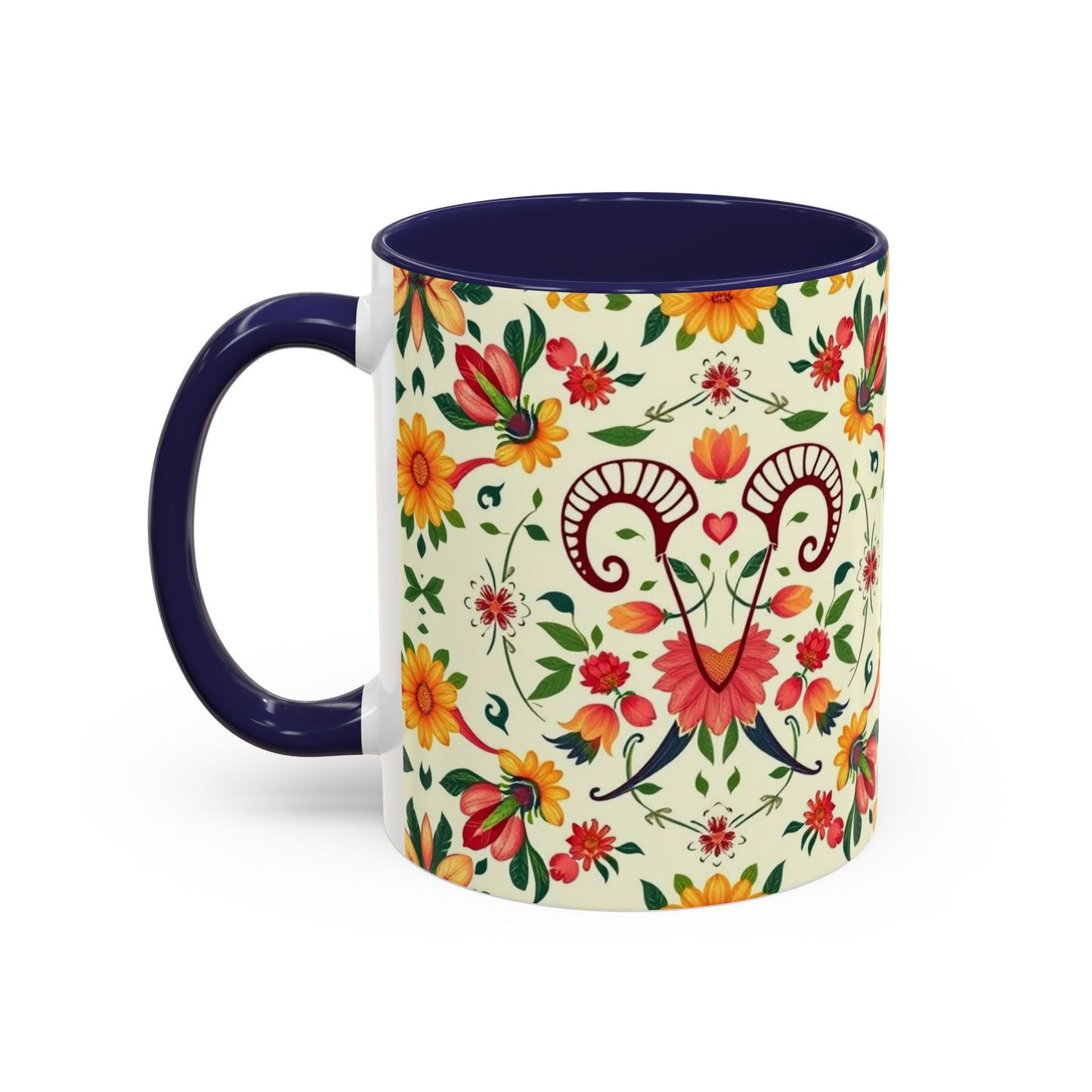 Accent Coffee Mug, Aries, Zodiac, Flower Pattern, (11, 15oz)