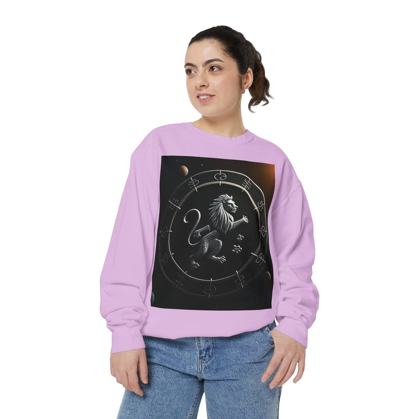 Garment-Dyed Sweatshirt, Unisex, Space Animal Design, Leo