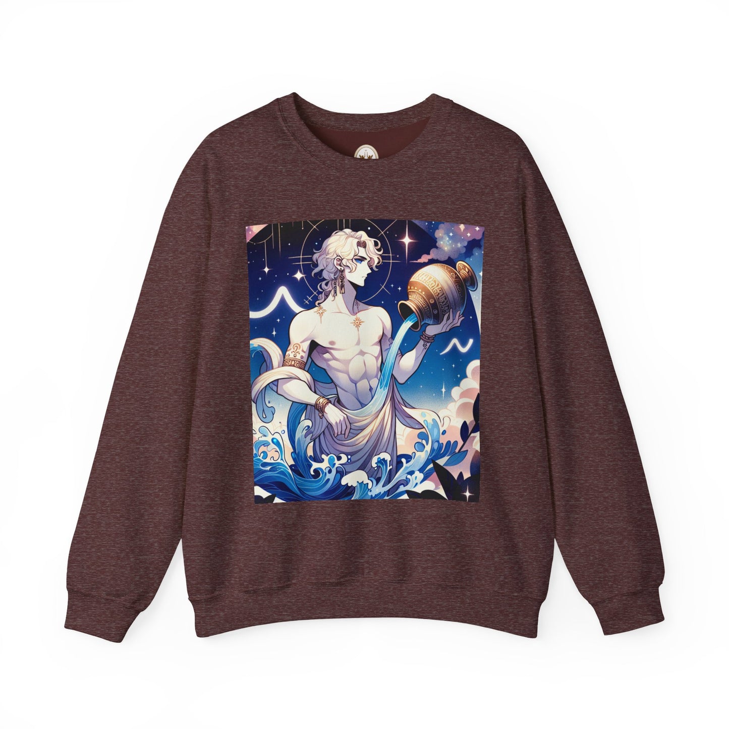 Unisex Heavy Blend™ Crewneck Sweatshirt, Anime Aqua God, Aquarius Zodiac Design