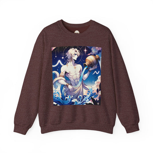 Unisex Heavy Blend™ Crewneck Sweatshirt, Anime Aqua God, Aquarius Zodiac Design