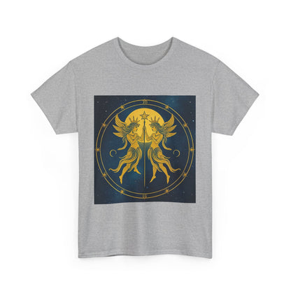 Unisex Heavy Cotton T-Shirt, Space Angel Twins v4, Gemini Zodiac Design