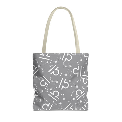 Tote Bag, Libra Zodiac Sign, AOP, (Grey, White)