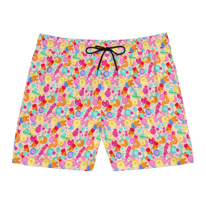 Men's Mid-Length Swim Shorts, (AOP), Sagittarius, Zodiac v1, Bubble Pattern