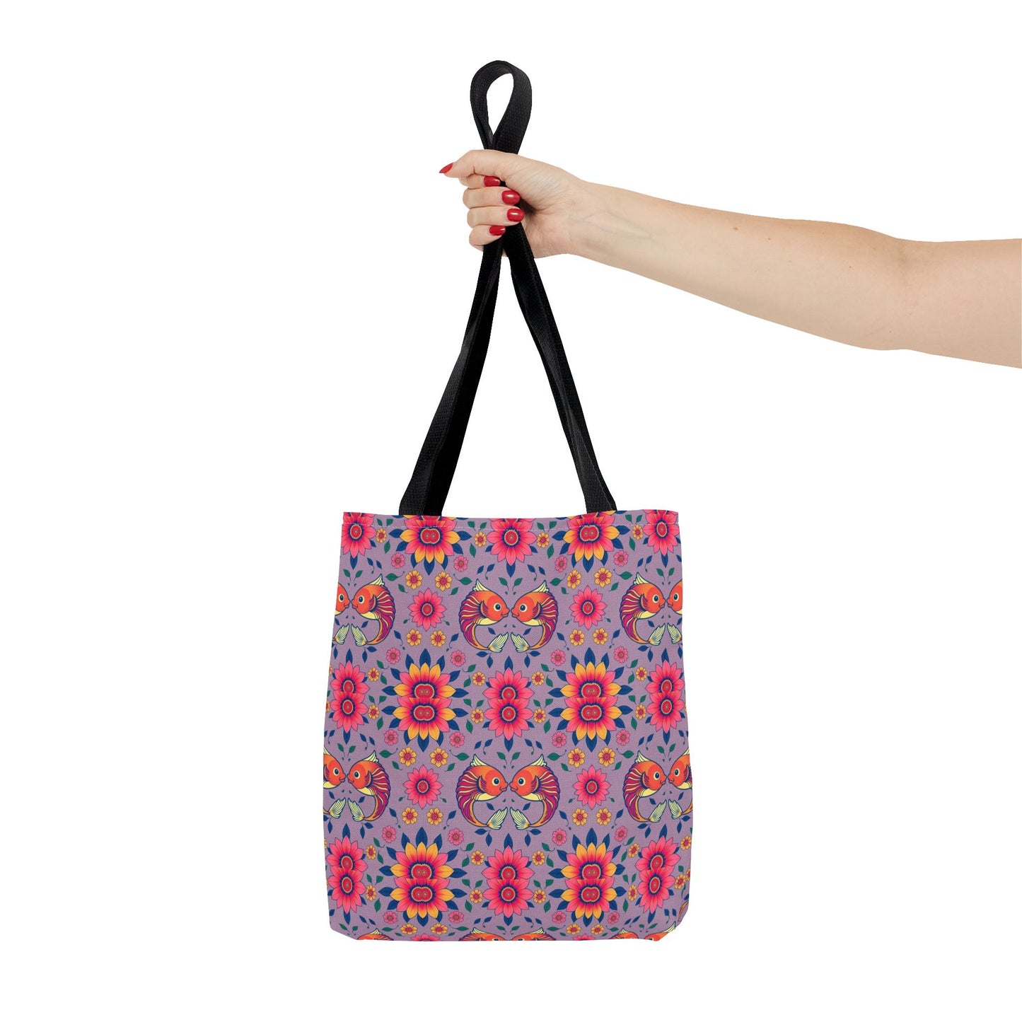 Tote Bag (AOP), Pisces, Zodiac v2, Flower Pattern